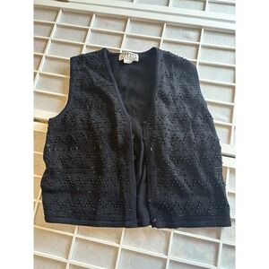 Vintage Wool Blend Beaded Whimsygoth Black Embellished Dopamine Vest Top Sz S